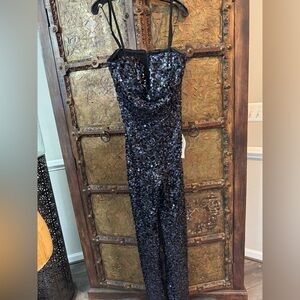 Dress the Population Black and blue Sequin Strapless Jumpsuit XL